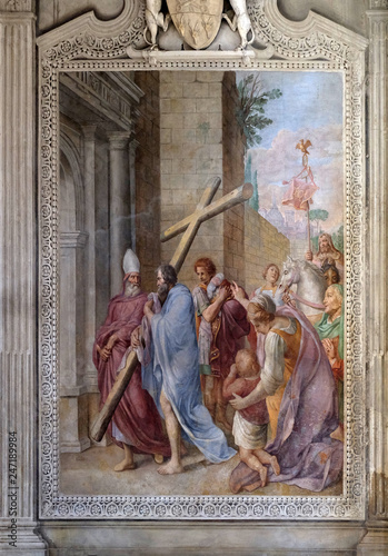 Exaltation of the Cross by Pieter van Lint fresco in Cybo-Soderini Chapel, Church of Santa Maria del Popolo, Rome, Italy 