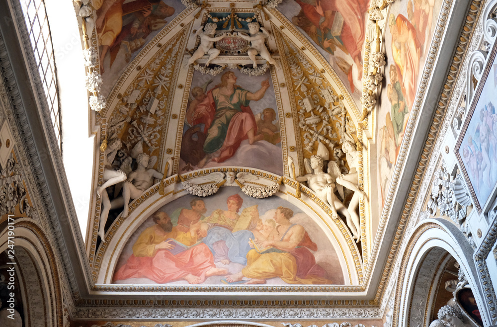 Saint John the Evangelist fresco in the Theodoli chapel by Giulio Mazzoni, Church of Santa Maria del Popolo, Rome, Italy 