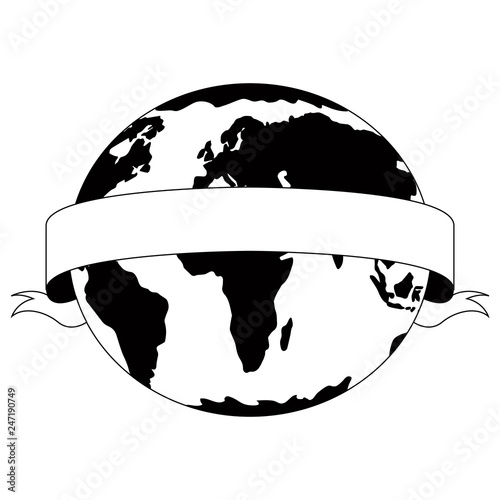 Silhouette of an earth planet with a ribbon