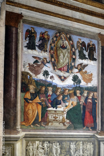 Assumption of the Virgin Mary frescoes by Pinturicchio in the Della Rovere Chapel of Church of Santa Maria del Popolo, Rome, Italy 