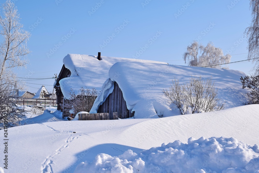 Abandoned village buildings.Winter village. Abandoned village buildings.Winter village.