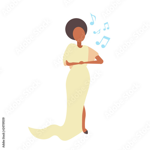 elegant woman opera singer in yellow dress singing karaoke songs concert and music concept female cartoon character full length flat isolated