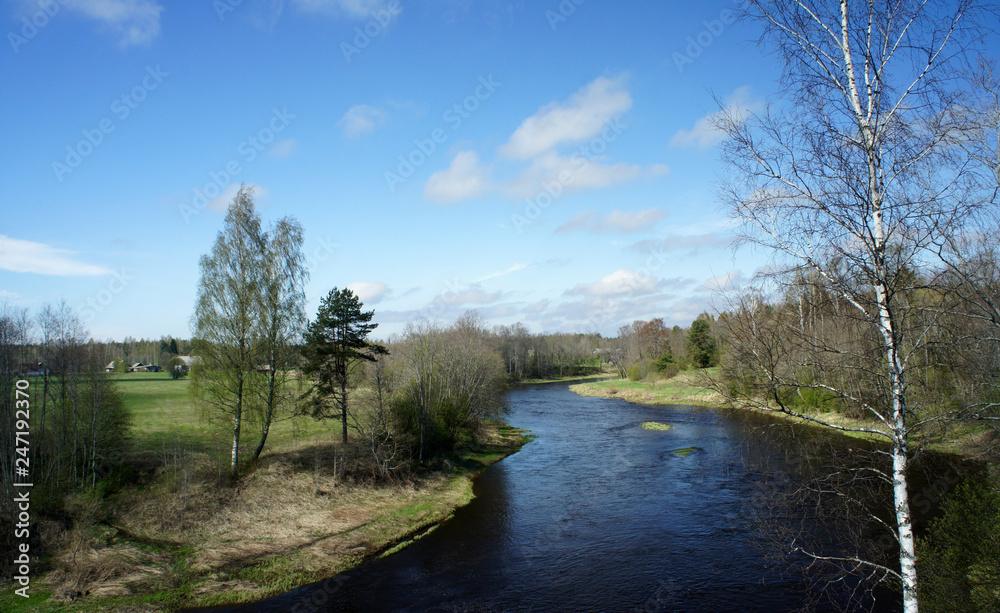 Spring.Salaca River in the middle reaches.Latvia. 