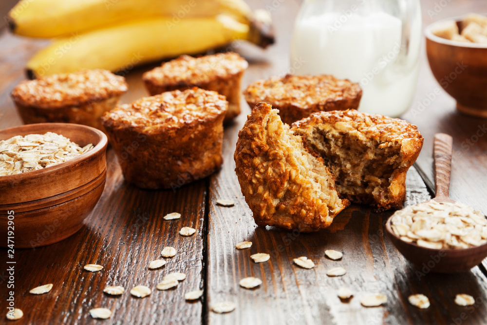 Fototapeta premium Oat muffins with banana