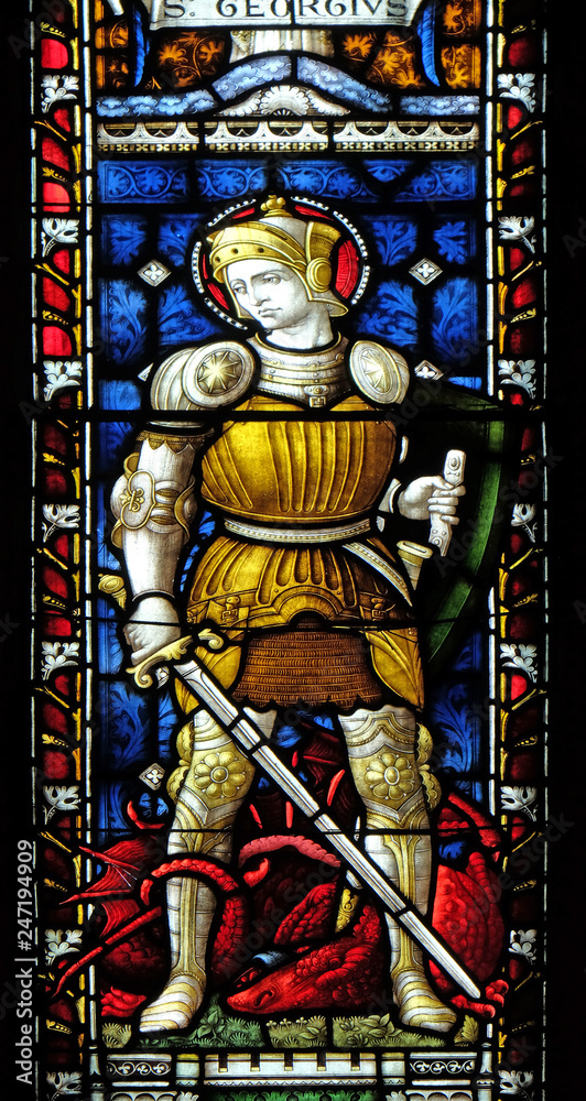 Saint George, stained glass of All Saints' Anglican Church, Rome, Italy