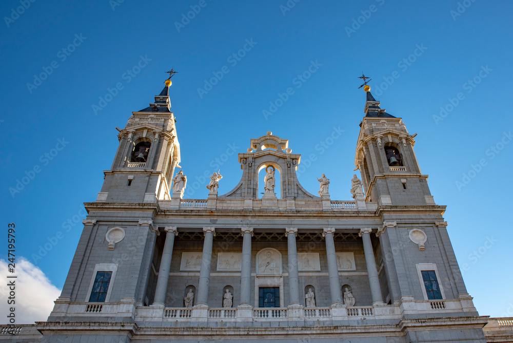 The bell tower and dome of the famous Almudena Cathedral,  Madrid