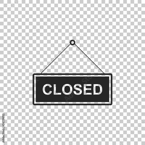 Hanging sign with text Closed door icon isolated on transparent background. Flat design. Vector Illustration