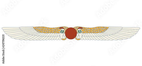 Egypt color ornamental wings and snake composition, ornamental element of Ancient Egypt. Egypt sun disk with wings