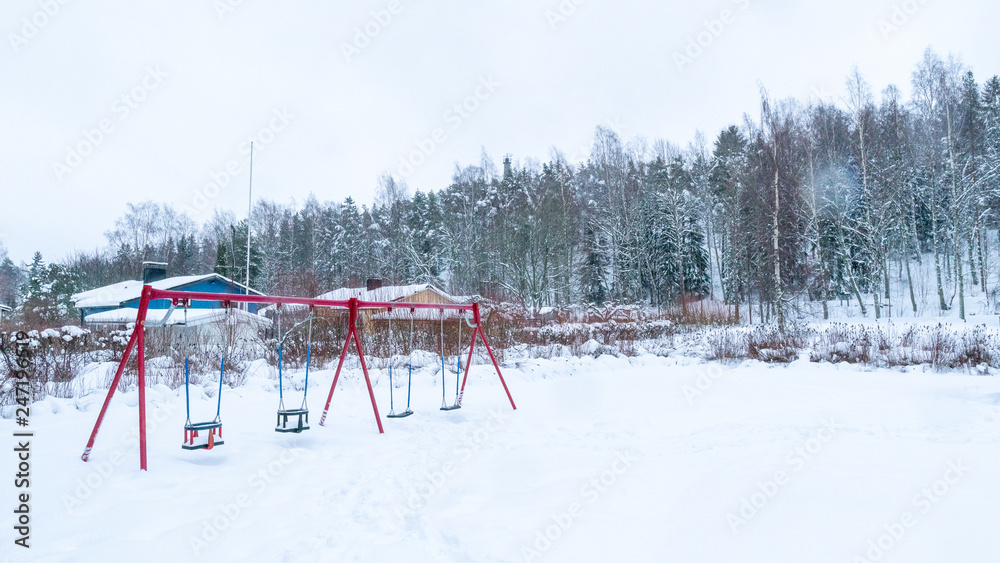 Playground filled with snow. Shot at February 2019, Turku Finland. Playground filled with snow. Shot at February 2019, Turku Finland.