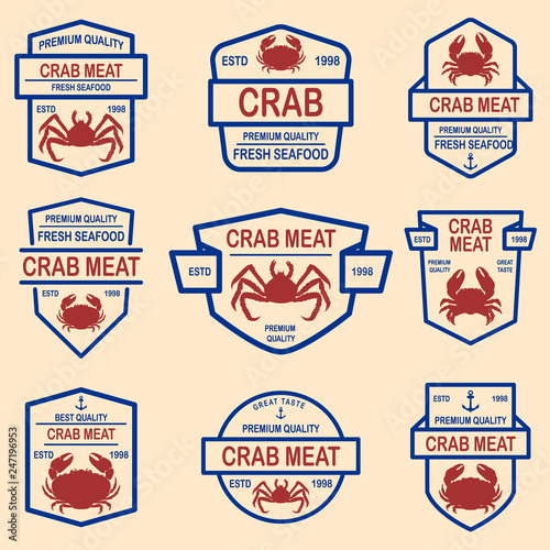 Set of crab meat emblems. Design element for logo, label, sign, poster, t shirt.