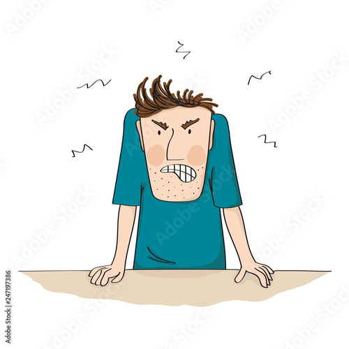 Frowning angry and furious man full of rage - original hand drawn illustration