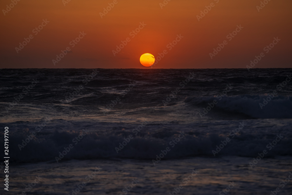Sunset and sea on the beach Falasarne, Greece, Crete