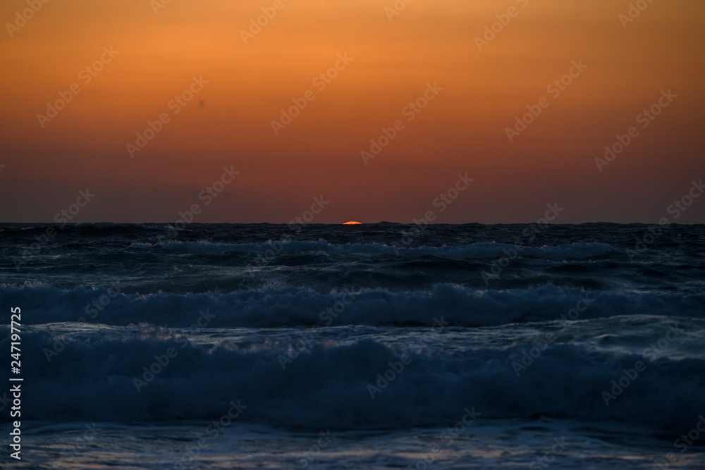 Sunset and sea on the beach Falasarne, Greece, Crete