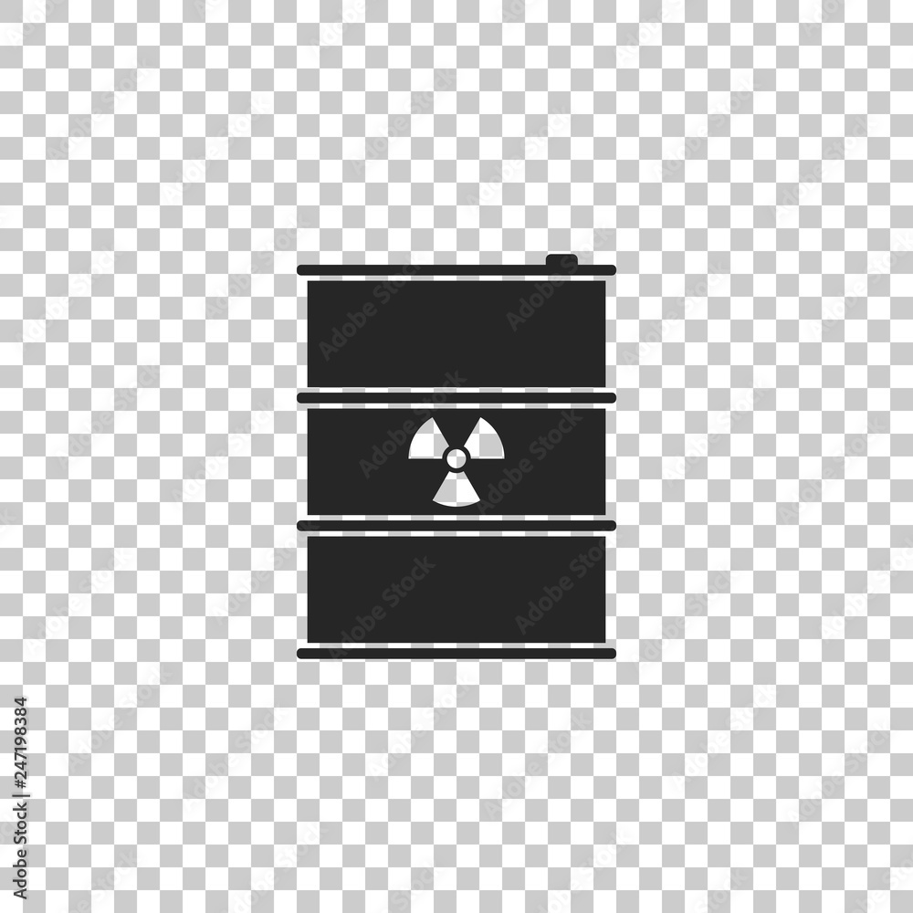 Radioactive waste in barrel icon isolated on transparent background. Toxic refuse keg. Radioactive garbage emissions, environmental pollution, danger of ecological disaster. FVector Illustration
