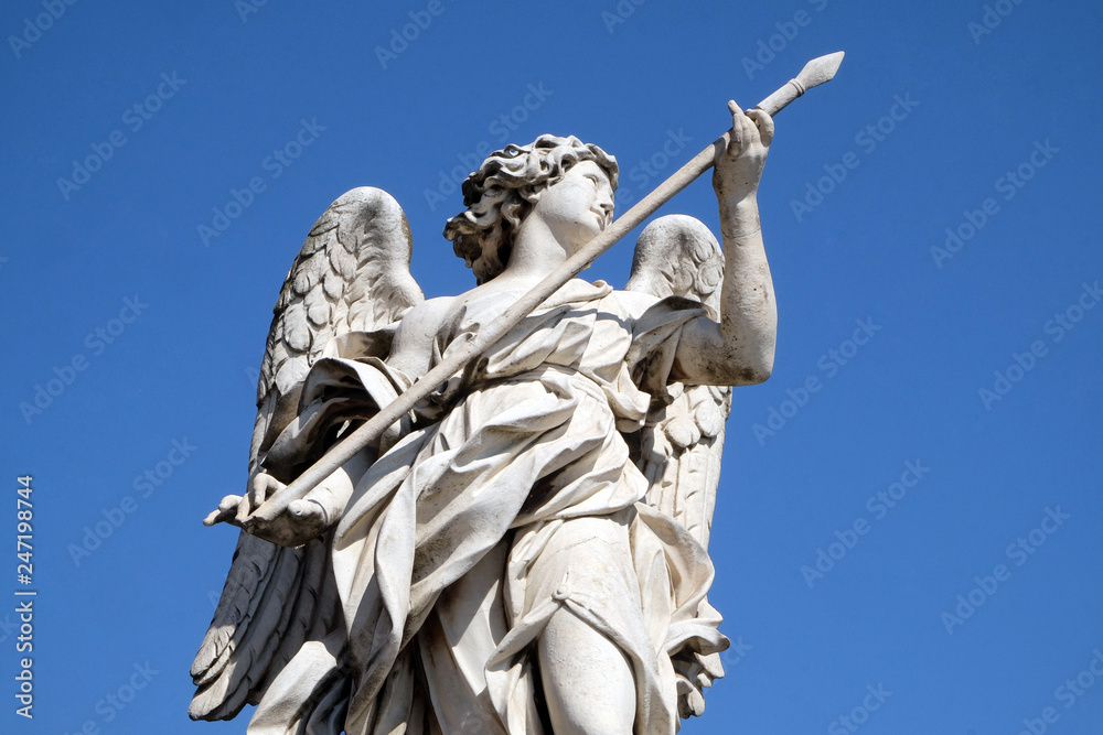 Statue of Angel with the Lance by Domenico Guidi, Ponte Sant Angelo in Rome, Italy 
