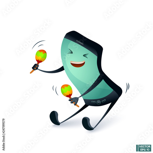 Cartoon character dancing happy phone.
