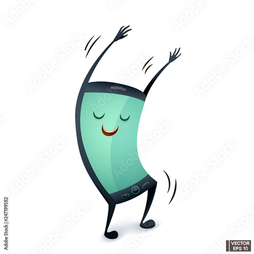 Cartoon character dancing happy phone.