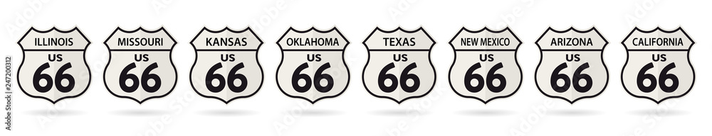 Shields of states crossed by the Historic US Route