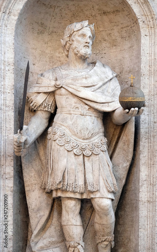 Statue of Charles the Great on the facade of Chiesa di San Luigi dei Francesi - Church of St Louis of the French, Rome, Italy  photo