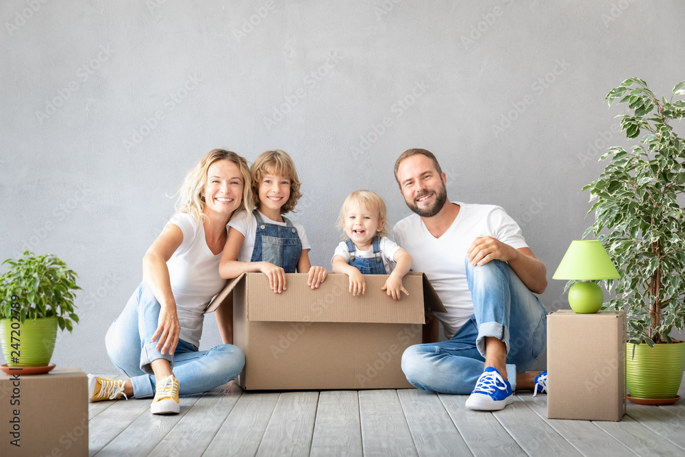 Family New Home Moving Day House Concept Family New Home Moving Day House Concept