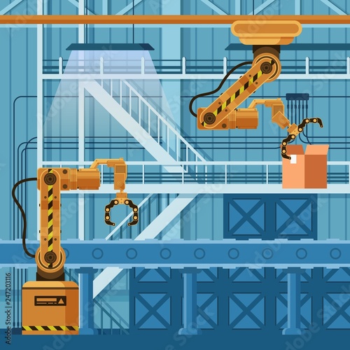 Robot Arm Crane Packing Carton Box on Conveyor