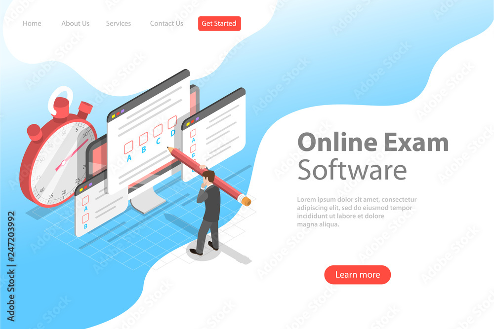 © TarikVision - Isometric flat vector landing page header for online testing, questionnaire form, online education, survey, internet exam. © TarikVision - Isometric flat vector landing page header for online testing, questionnaire form, online education, survey, internet exam.