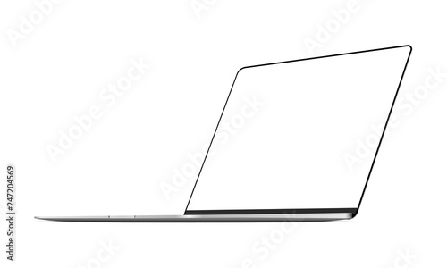 Laptop silver mockup with blank frameless screen - 3/4 right perspective view. Vector illustration