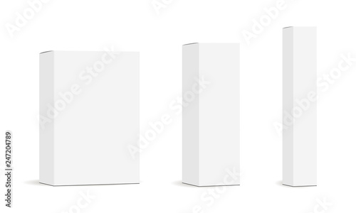 Set of paper rectangular packaging boxes mockups isolated on white background. Vector illustration photo