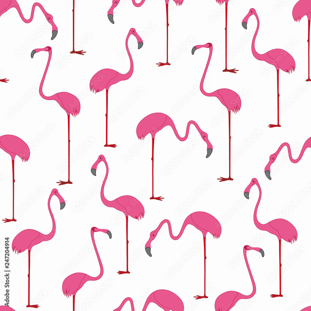 Obraz premium Seamless pattern with hand drawn flamingo. Vector Illustration.