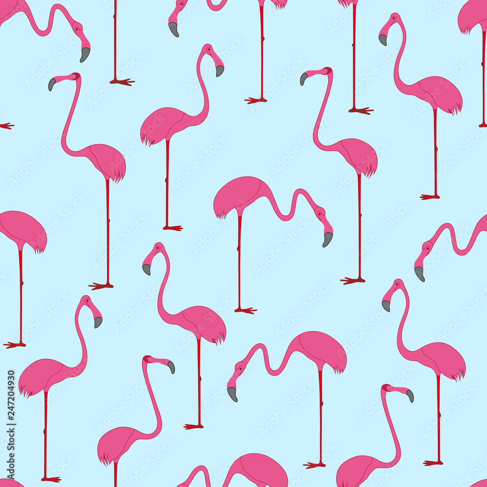 Fototapeta premium Seamless pattern with hand drawn flamingo. Vector Illustration.