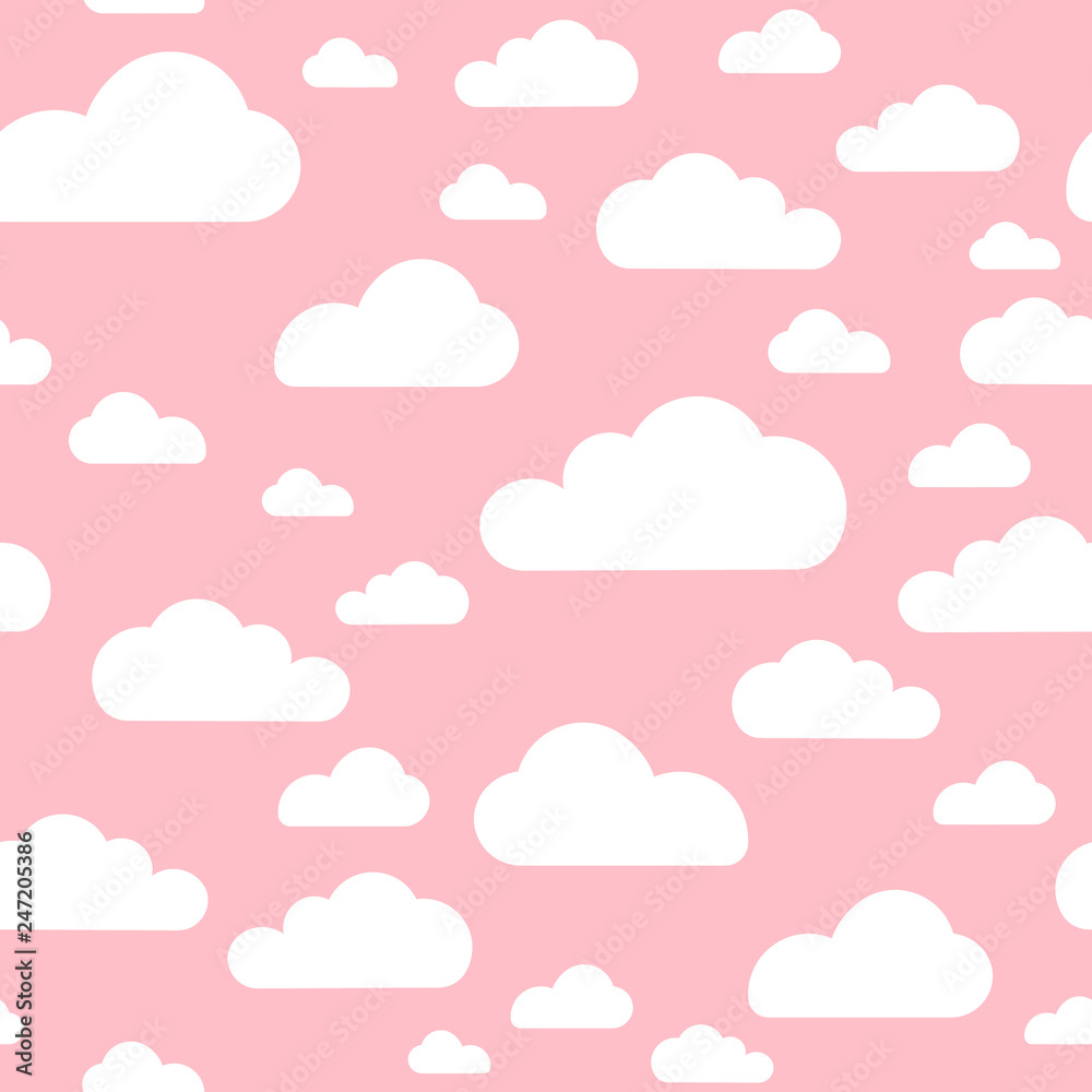 Pink cloud seamless pattern vector design baby art. Baby shower clouds , sky seamless pattern texture - Vector