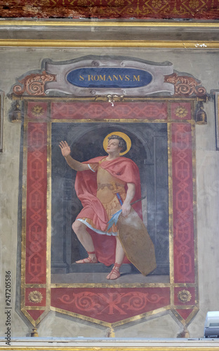 Saint Romanus martyr fresco painting in Church of St Lawrence at Lucina, Rome, Italy  photo