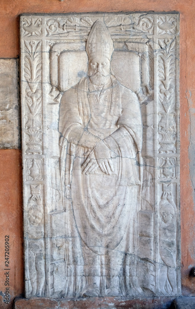 Funerary Monument of the fifteenth century, Portico of Church of St Lawrence at Lucina, Rome, Italy Funerary Monument of the fifteenth century, Portico of Church of St Lawrence at Lucina, Rome, Italy