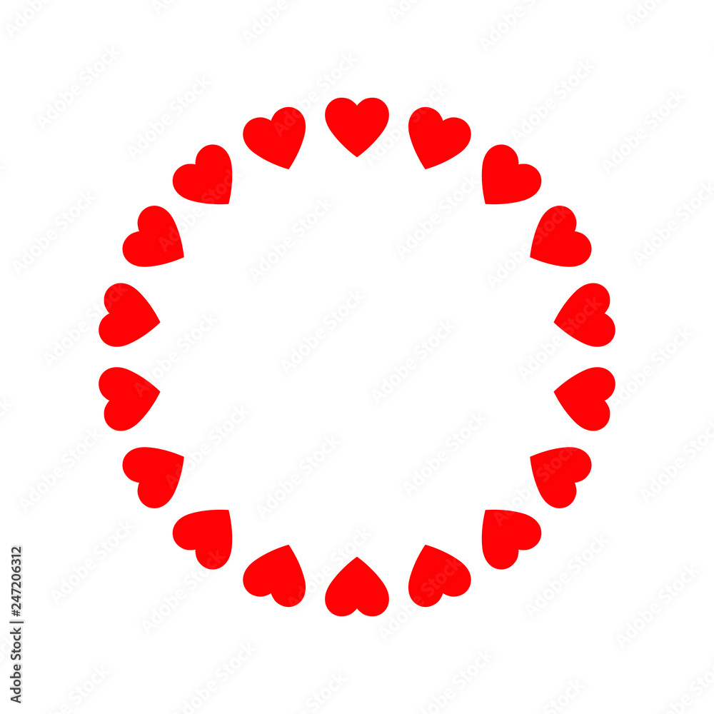 Round frame of hearts, isolated vector romantic round frames with hearts for decorating greeting cards, wedding invitations