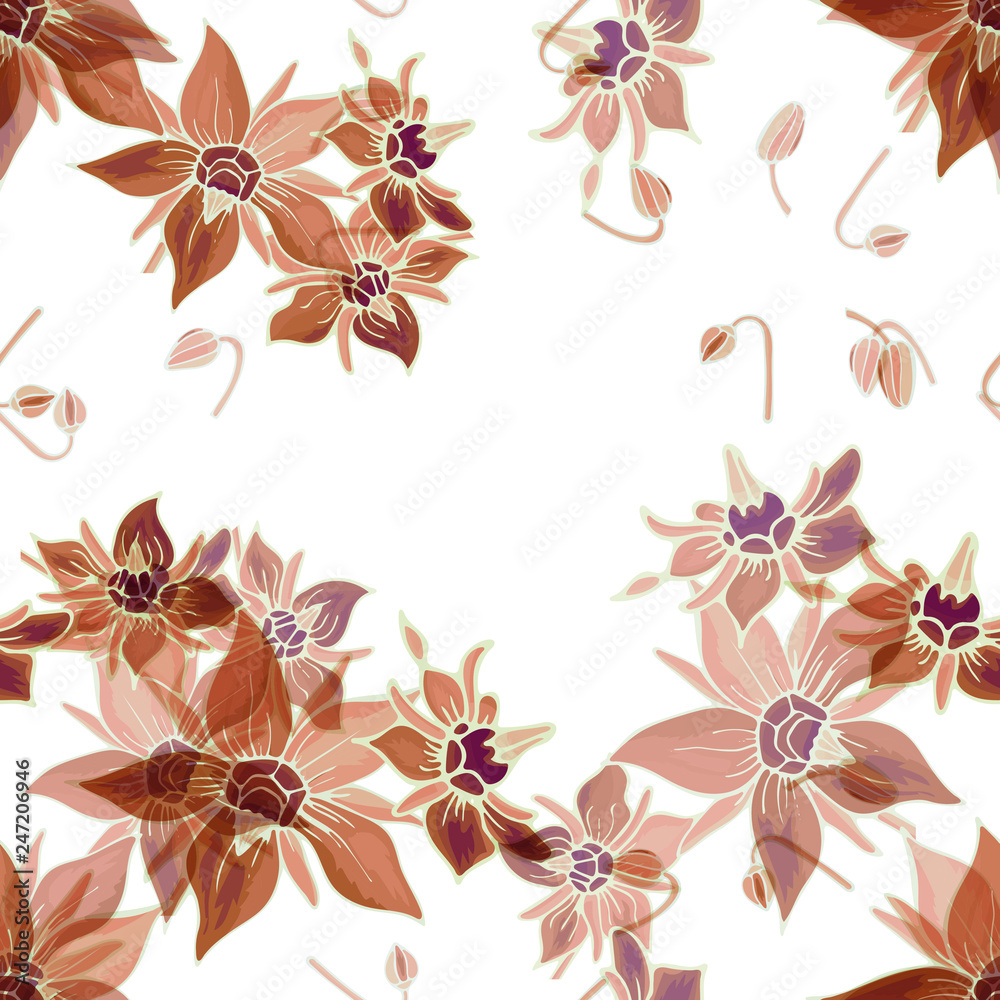 Abstract floral seamless pattern with composition from brown flowers and  buds borage on white background. Cute botanical textile design. Cover  endless texture. Vector illustration Stock Vector | Adobe Stock