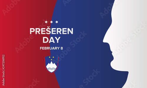 Preseren Day in Slovenia. Public national holiday in Slovenia. Anniversary of the death of the poet France Preseren. Culture and history. Poster, banner or background