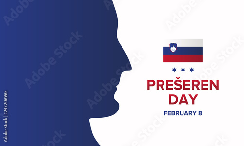 Preseren Day in Slovenia. Public national holiday in Slovenia. Anniversary of the death of the poet France Preseren. Culture and history. Poster, banner or background