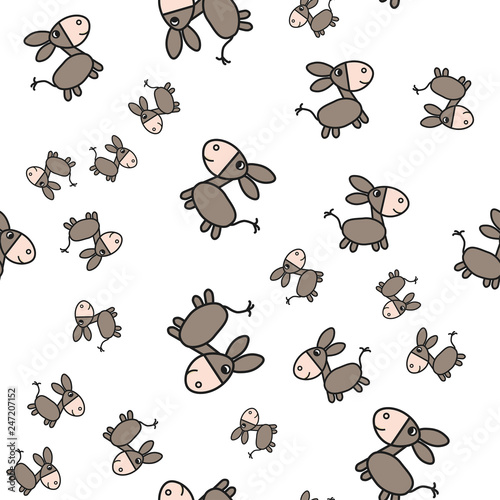 Donkey seamless pattern in cartoon style.