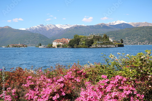 Lake Maggiore in spring view to Borromean Islands, Italy