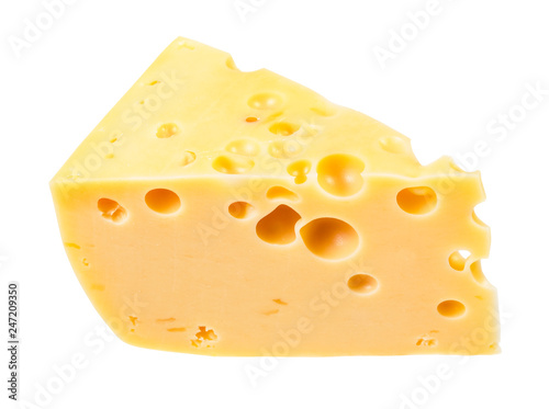 hunk of yellow semi-hard swiss cheese isolated
