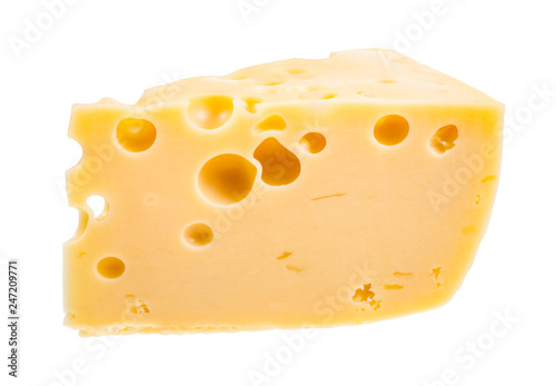 piece of yellow semi-hard swiss cheese isolated