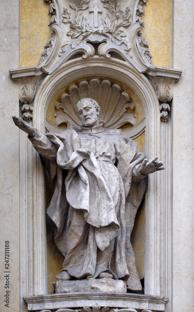 Saint Philip Neri, facade of Santa Maria Maddalena Church in Rome, Italy
