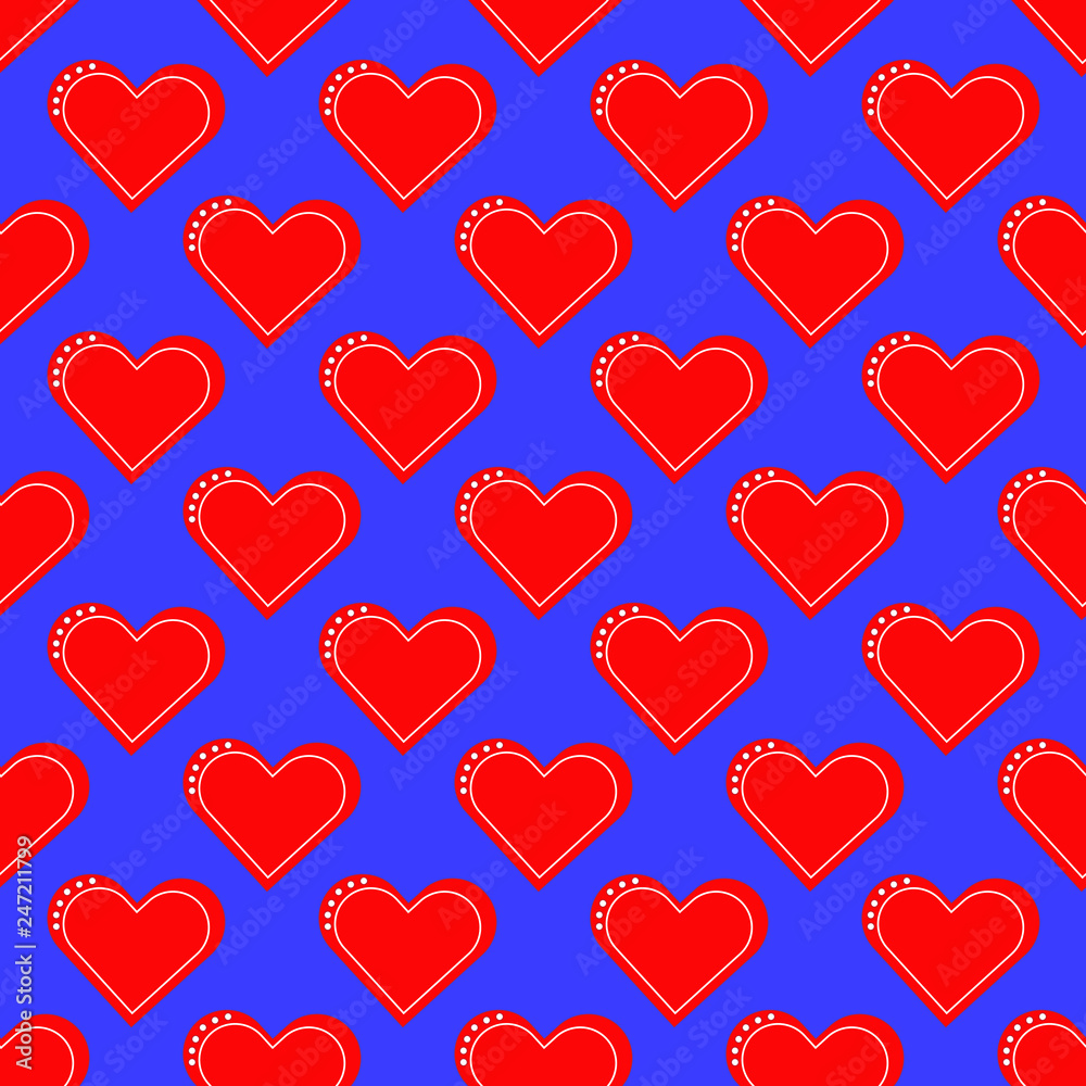 Red heart pattern on the blue background