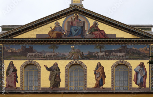 Quadro su tela Mosaic of Jesus Christ the Teacher, Saints Peter and Paul and prophets Isaiah, J