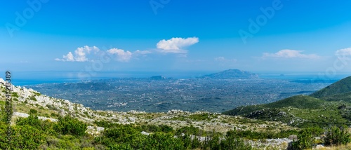 Greece, Zakynthos, XXL scenic view on islands mountains and nature landscape