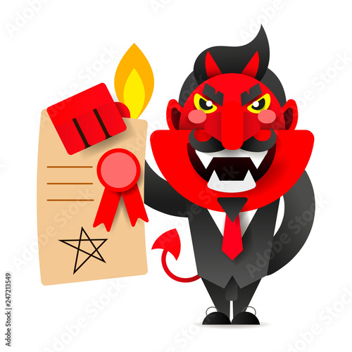 Devil showing the contract for your signature.Vector