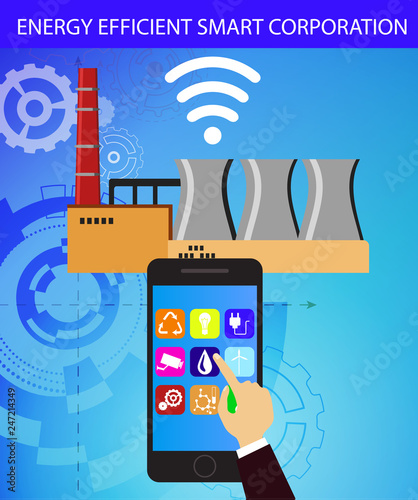 Eco friendly factory on a digital touch screen tablet