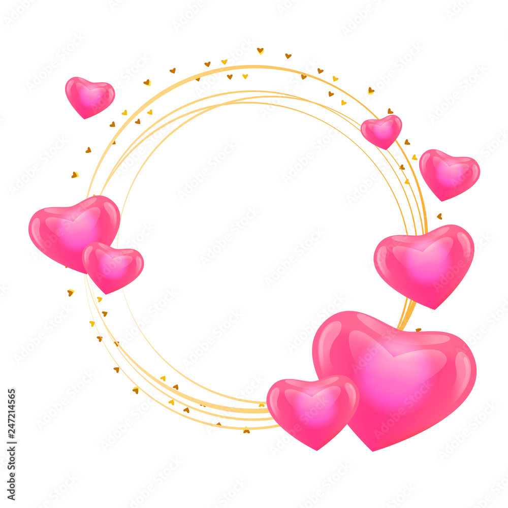Love frame with hearts gold circle vector