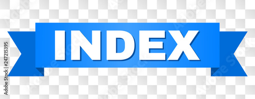 INDEX text on a ribbon. Designed with white caption and blue stripe. Vector banner with INDEX tag on a transparent background.