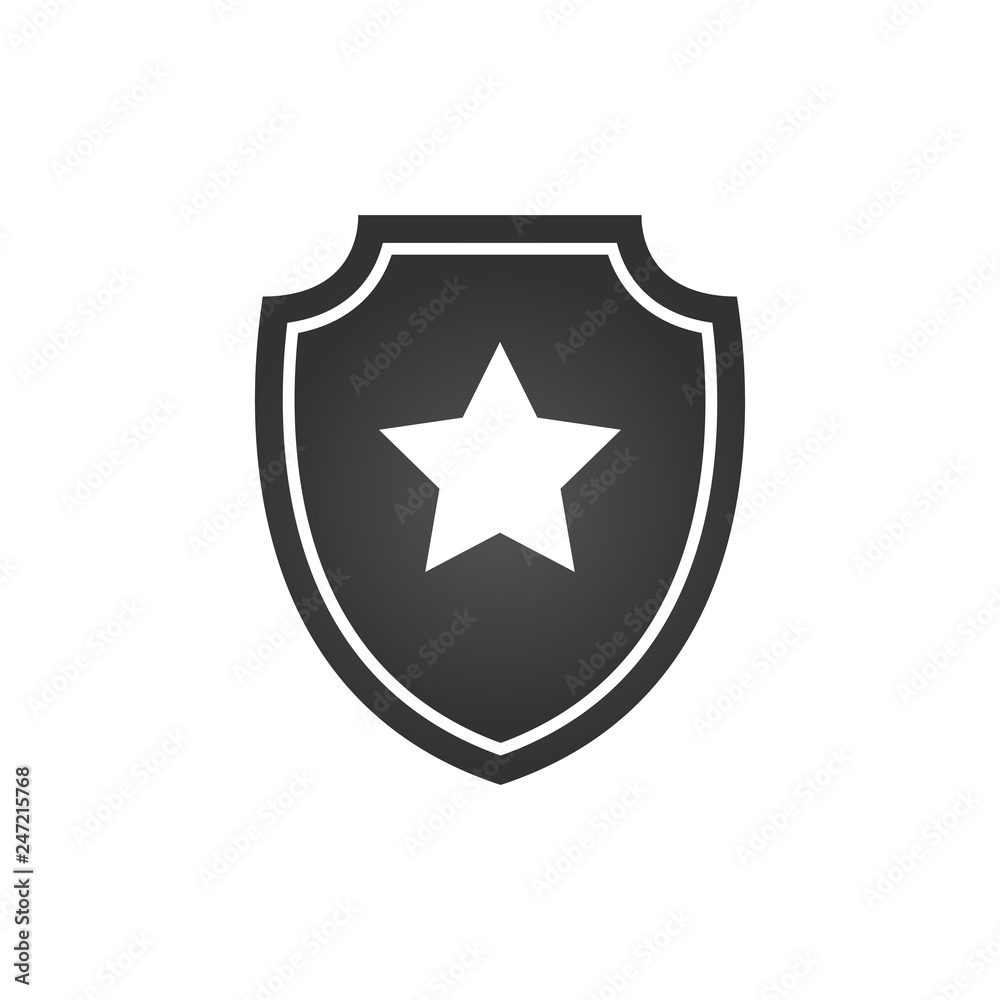 Shield with star, Vector illustration isolated on white background.